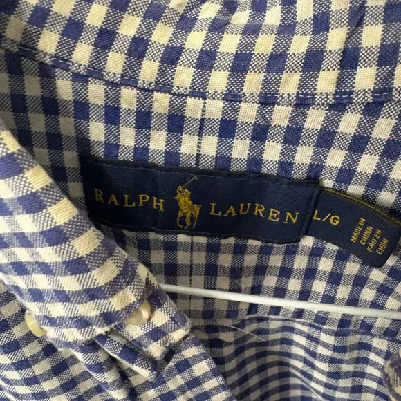 Ralph Lauren Shirt Mens Sz L Blue/White Gingham Checked Button Down Long Sleeve - Picture 4 of 4